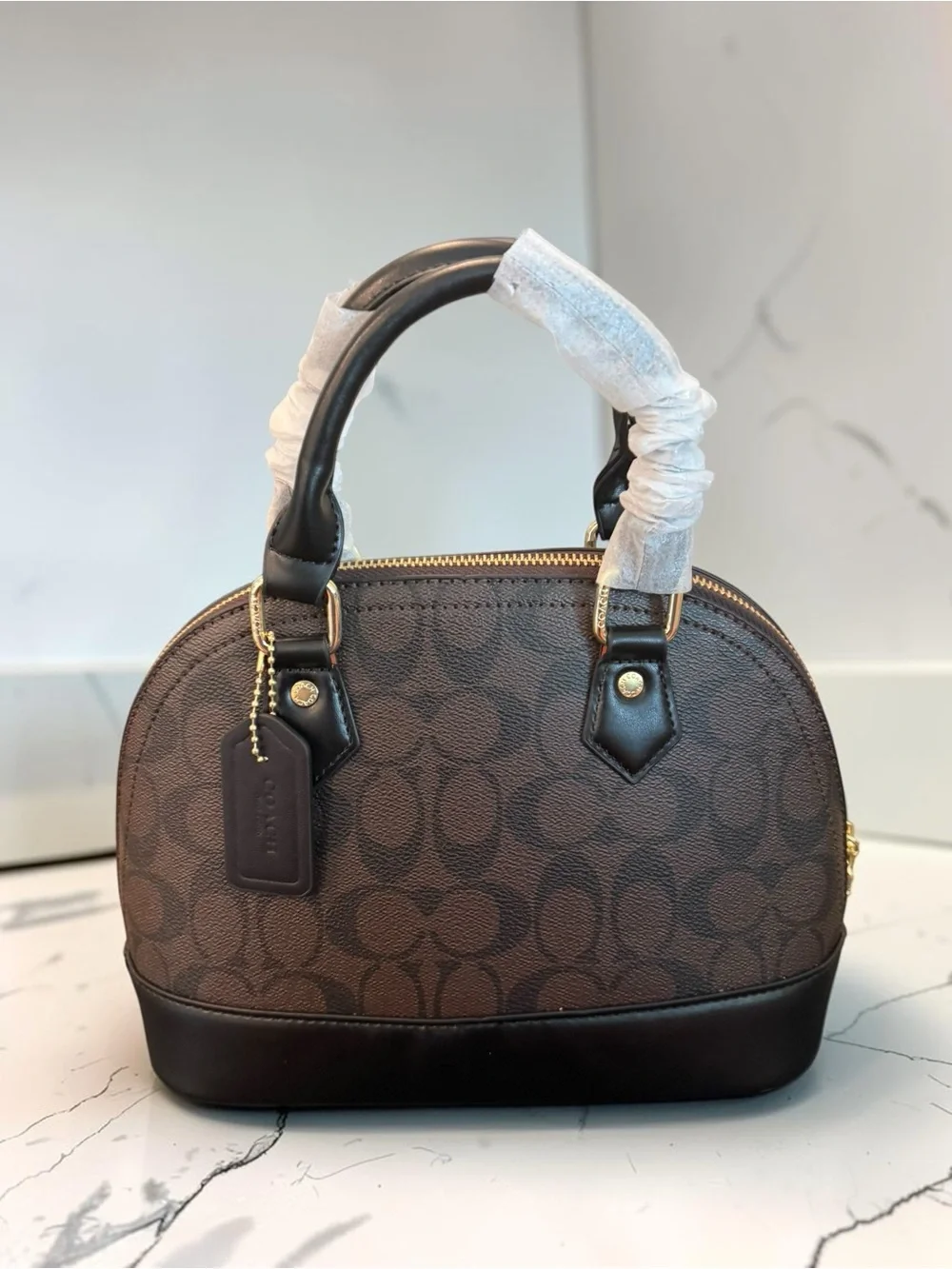 Source Unknown Brown Signature Dome Satchel with Black Trim